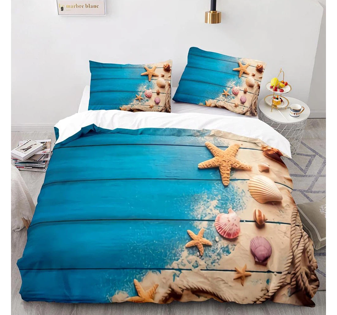 Personalized Bedding Set - Ocean Shells Included 1 Ultra Soft Duvet Cover or Quilt and 2 Lightweight Breathe Pillowcases