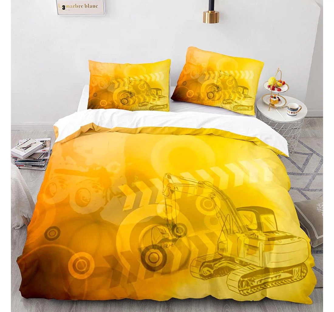 Personalized Bedding Set - Yellow Excavator Included 1 Ultra Soft Duvet Cover or Quilt and 2 Lightweight Breathe Pillowcases