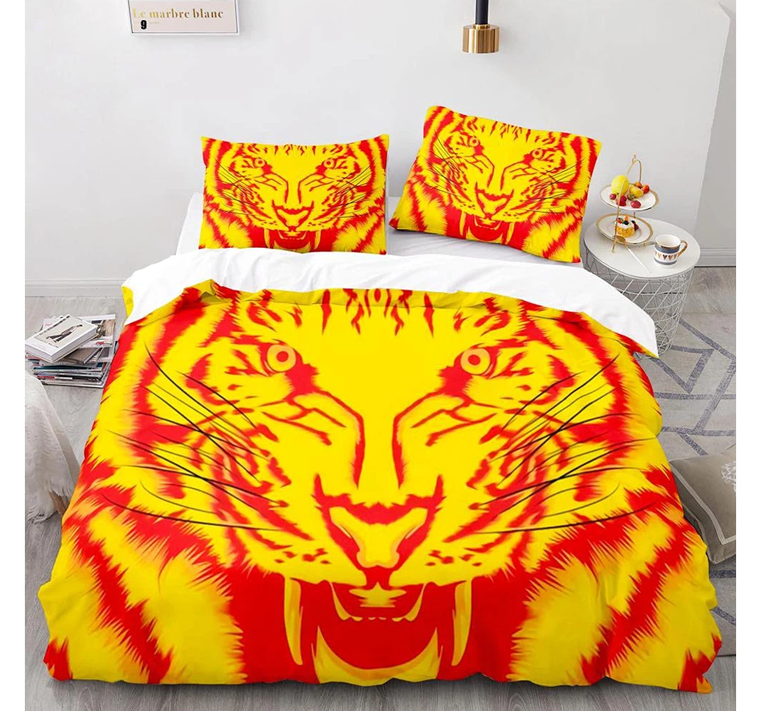 Personalized Bedding Set - Tiger Pattern Included 1 Ultra Soft Duvet Cover or Quilt and 2 Lightweight Breathe Pillowcases