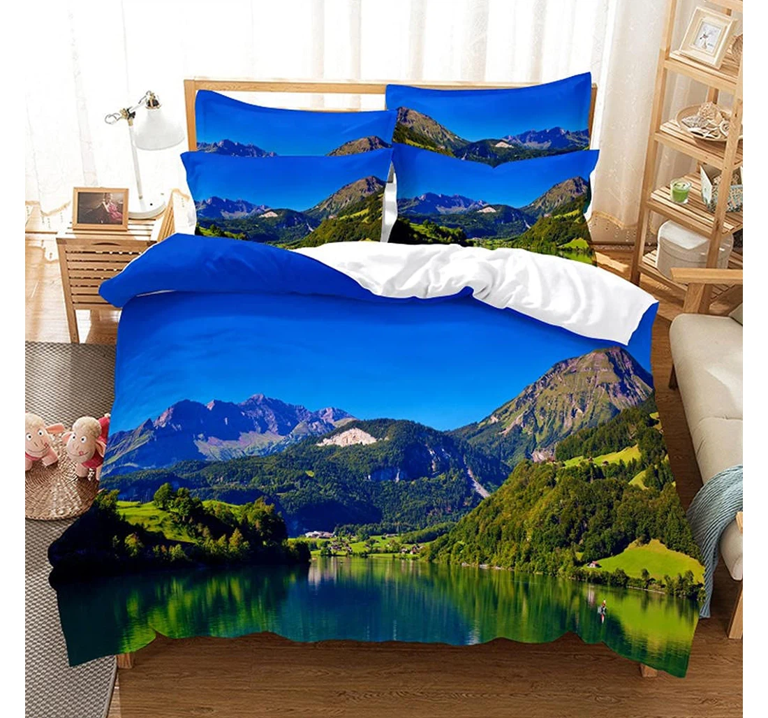 Personalized Bedding Set - Green Hills Green Waters Included 1 Ultra Soft Duvet Cover or Quilt and 2 Lightweight Breathe Pillowcases