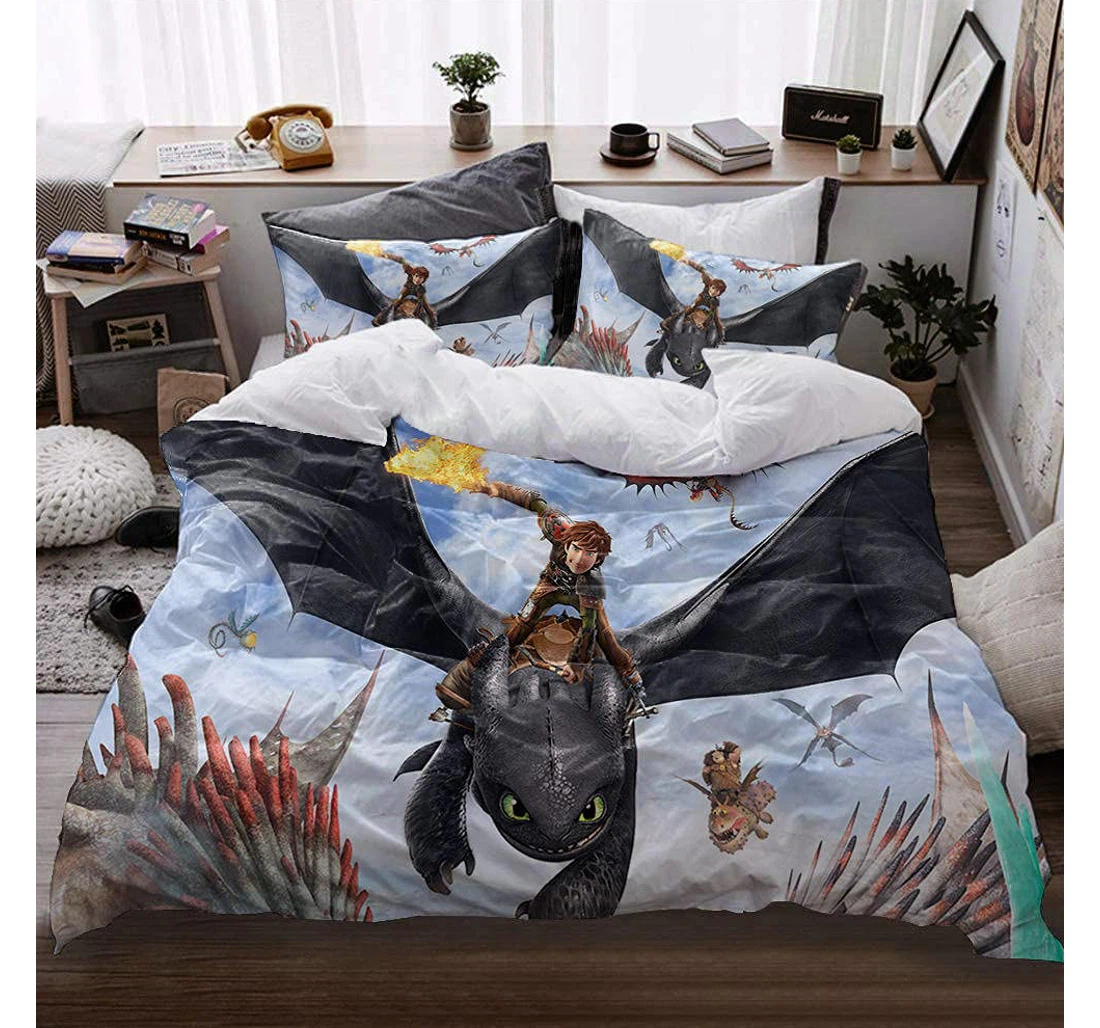 Personalized Bedding Set - Black Dragon Full, Teens Included 1 Ultra Soft Duvet Cover or Quilt and 2 Lightweight Breathe Pillowcases