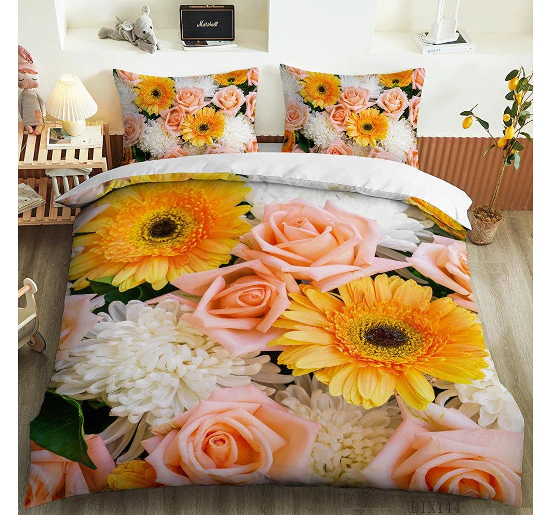 Personalized Bedding Set - Flower Included 1 Ultra Soft Duvet Cover or Quilt and 2 Lightweight Breathe Pillowcases