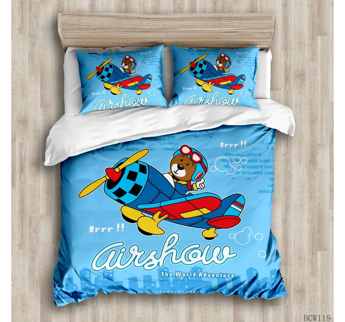 Personalized Bedding Set - Blue Bear Child Included 1 Ultra Soft Duvet Cover or Quilt and 2 Lightweight Breathe Pillowcases