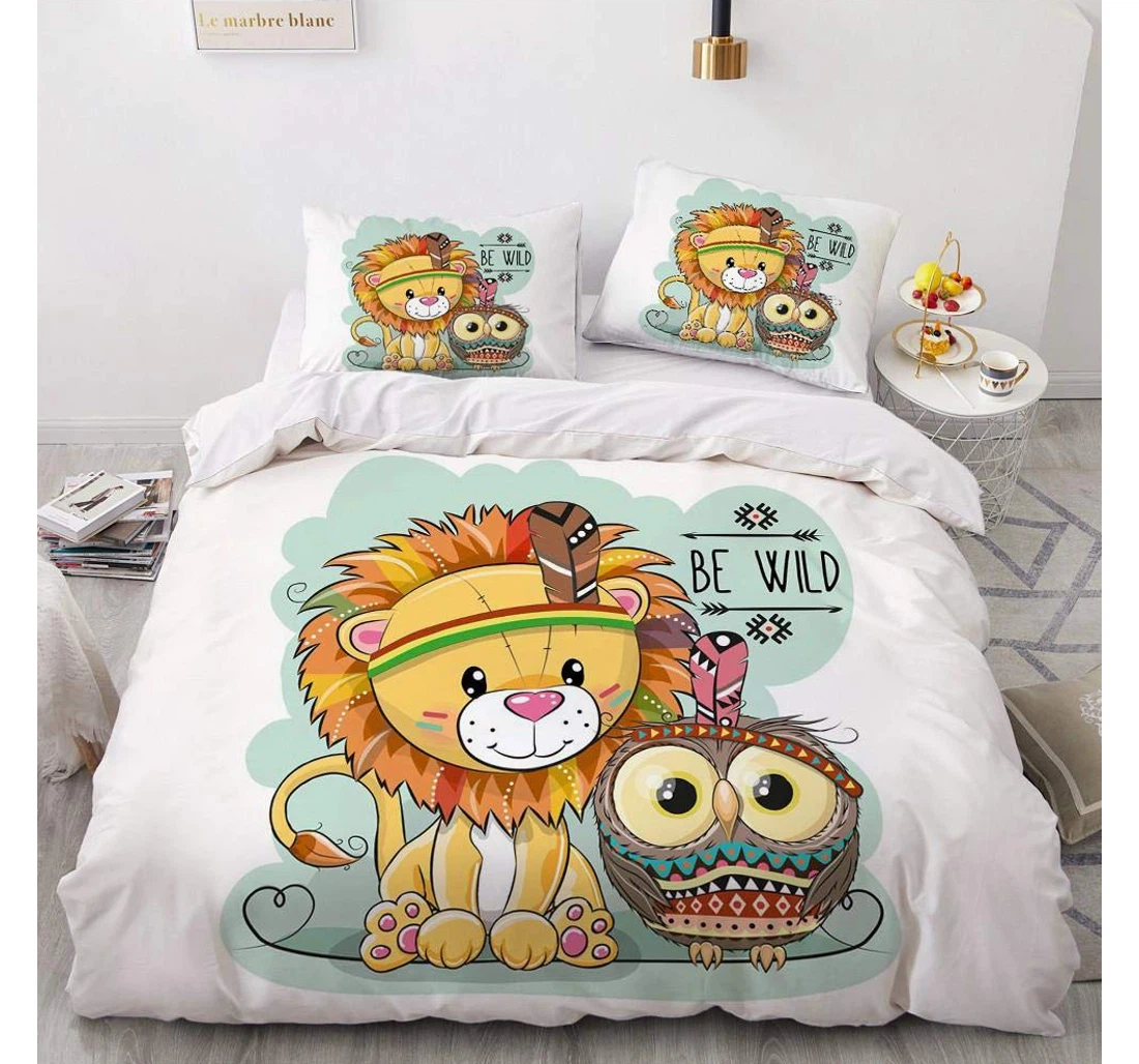 Personalized Bedding Set - White Lion Child Included 1 Ultra Soft Duvet Cover or Quilt and 2 Lightweight Breathe Pillowcases