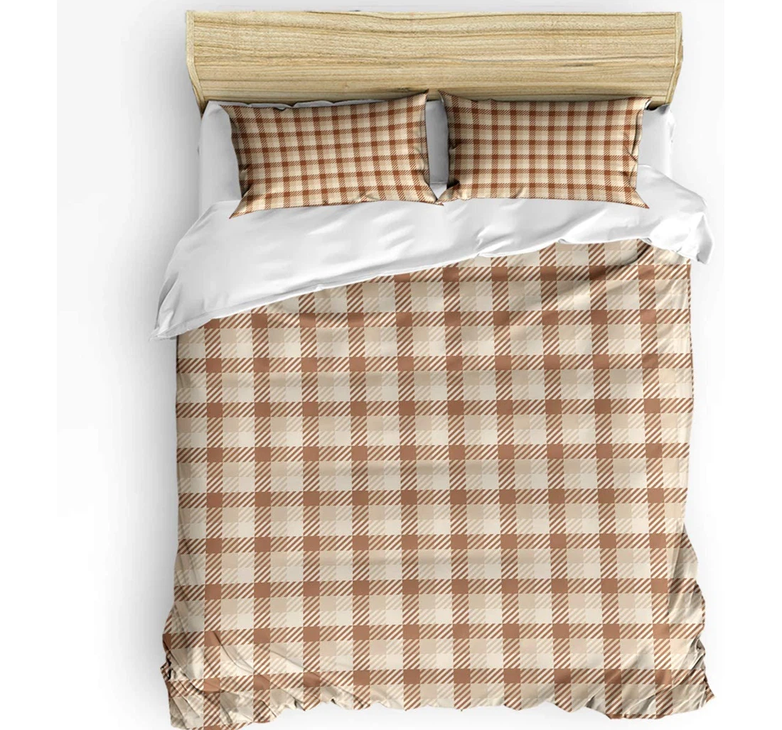Personalized Bedding Set - Khaki Buffalo Plaid Cozy Rural Geometry Included 1 Ultra Soft Duvet Cover or Quilt and 2 Lightweight Breathe Pillowcases