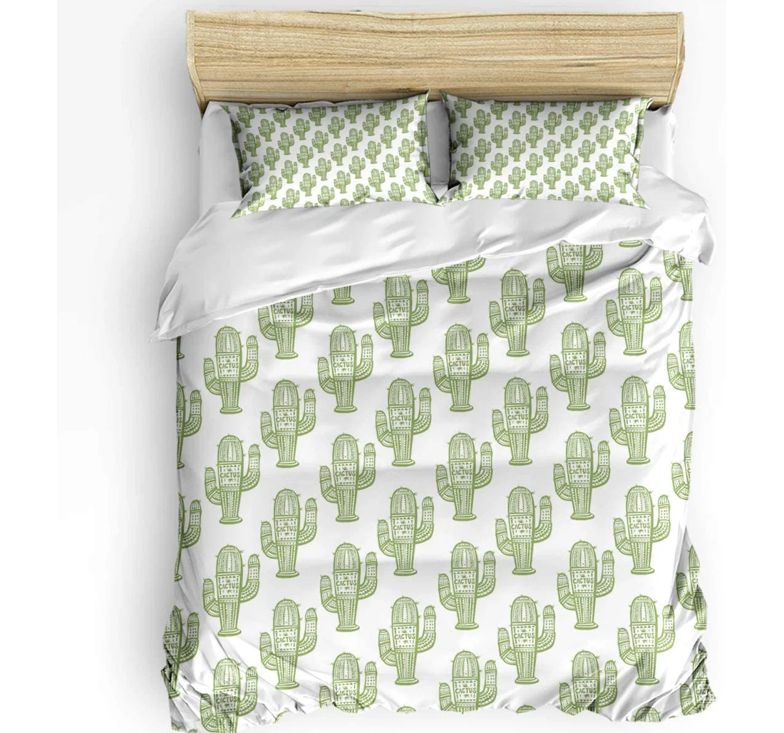 Personalized Bedding Set - Green Cactus Plants Cozy Mexican Style Included 1 Ultra Soft Duvet Cover or Quilt and 2 Lightweight Breathe Pillowcases