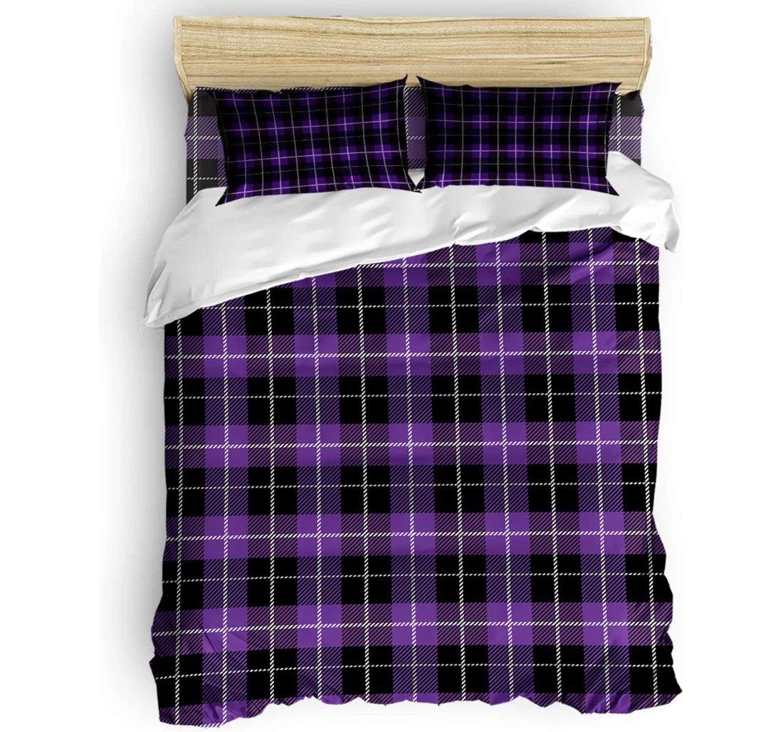 Personalized Bedding Set - Halloween Style Lattice Purple Black Filling Included 1 Ultra Soft Duvet Cover or Quilt and 2 Lightweight Breathe Pillowcases