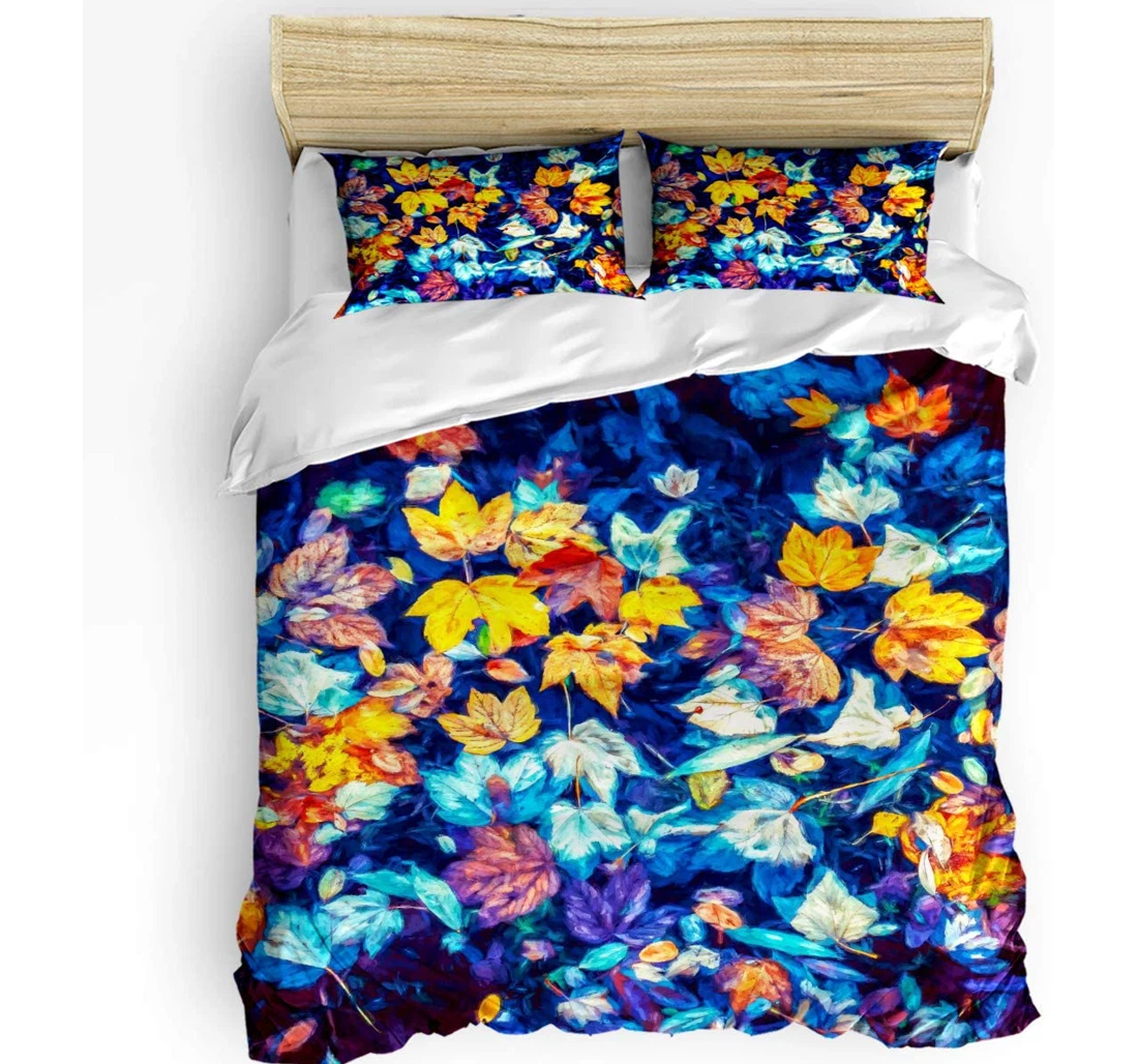 Personalized Bedding Set - Watercolor Leaves Autumn Cozy Included 1 Ultra Soft Duvet Cover or Quilt and 2 Lightweight Breathe Pillowcases