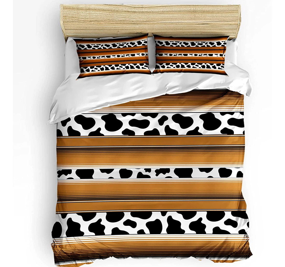 Personalized Bedding Set - Mexico Brown Stripes Cow Black White Prints Included 1 Ultra Soft Duvet Cover or Quilt and 2 Lightweight Breathe Pillowcases