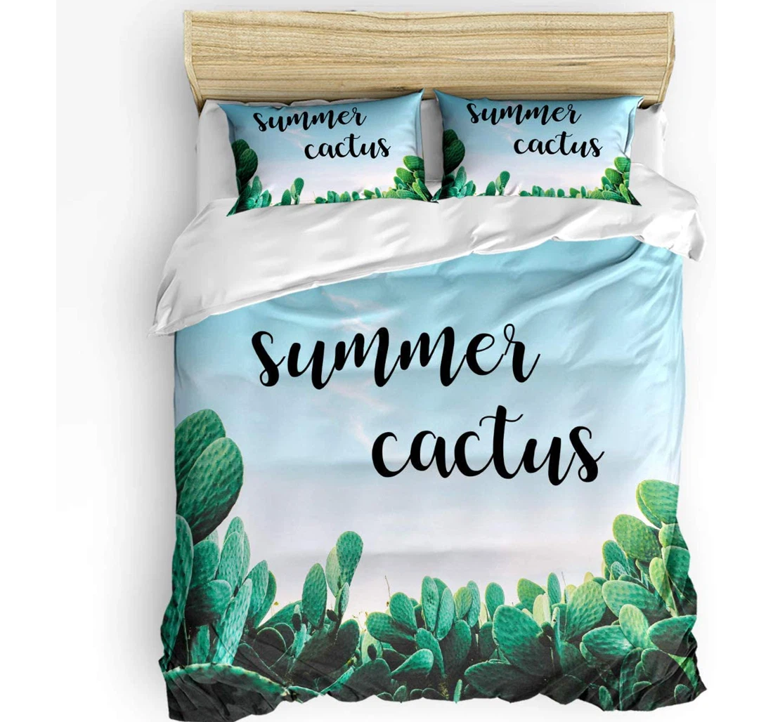 Personalized Bedding Set - Summer Cactus Field Blue Sky Cozy Included 1 Ultra Soft Duvet Cover or Quilt and 2 Lightweight Breathe Pillowcases