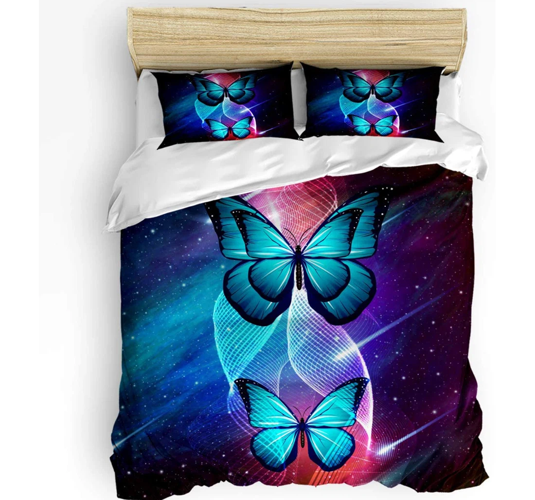 Personalized Bedding Set - Cool Butterfly Cozy Purple Starry Sky Backdrop Included 1 Ultra Soft Duvet Cover or Quilt and 2 Lightweight Breathe Pillowcases