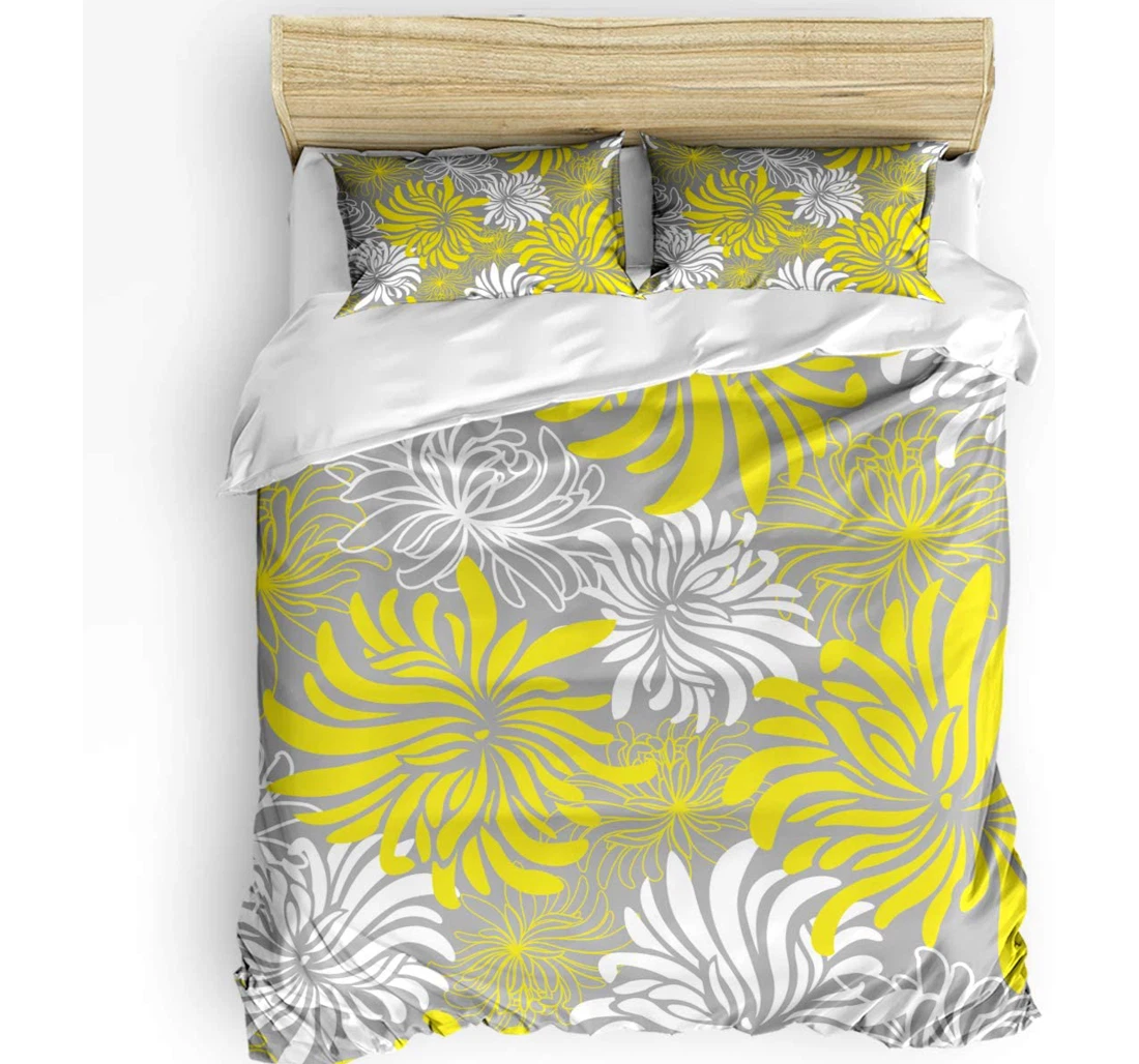 Personalized Bedding Set - Simple Yellow Chrysanthemum Flowers Texture Cozy Included 1 Ultra Soft Duvet Cover or Quilt and 2 Lightweight Breathe Pillowcases