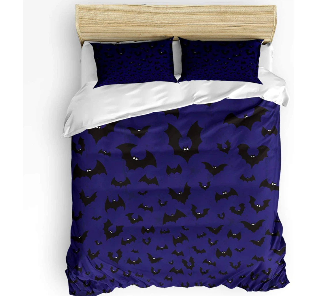 Personalized Bedding Set - Halloween Groups Of Bats Cozy Horror Purple Included 1 Ultra Soft Duvet Cover or Quilt and 2 Lightweight Breathe Pillowcases