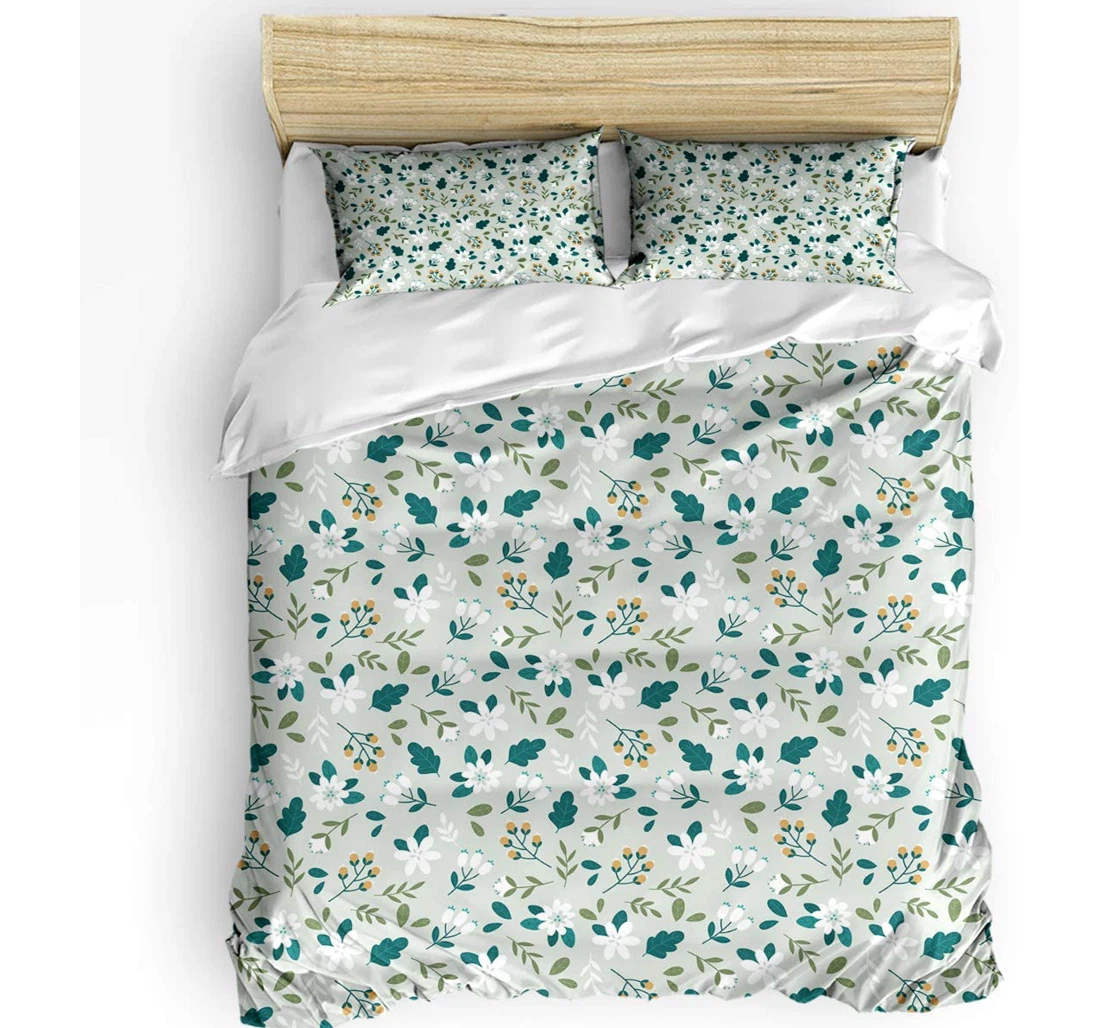 Personalized Bedding Set - Green Flowers Leaves Cozy Rural Floral Included 1 Ultra Soft Duvet Cover or Quilt and 2 Lightweight Breathe Pillowcases