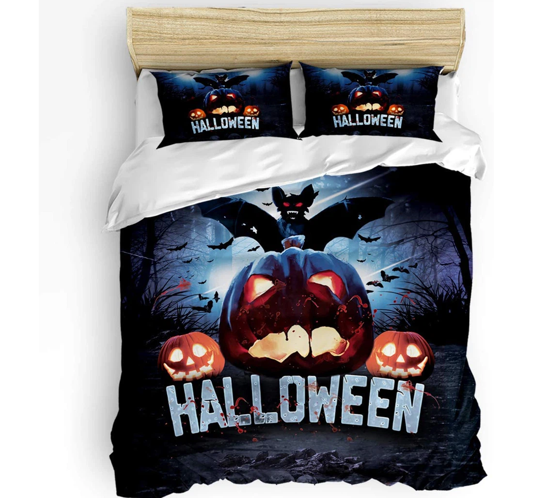 Personalized Bedding Set - Halloween Horror Grimace Pumpkin Bat Cozy Skull Included 1 Ultra Soft Duvet Cover or Quilt and 2 Lightweight Breathe Pillowcases