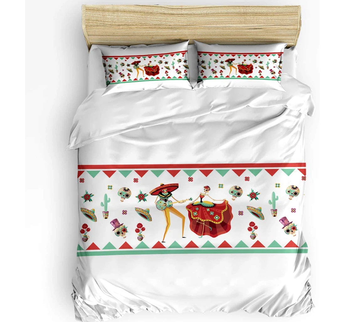 Personalized Bedding Set - Mexican Skull Dance Cozy Cactus Floral Included 1 Ultra Soft Duvet Cover or Quilt and 2 Lightweight Breathe Pillowcases