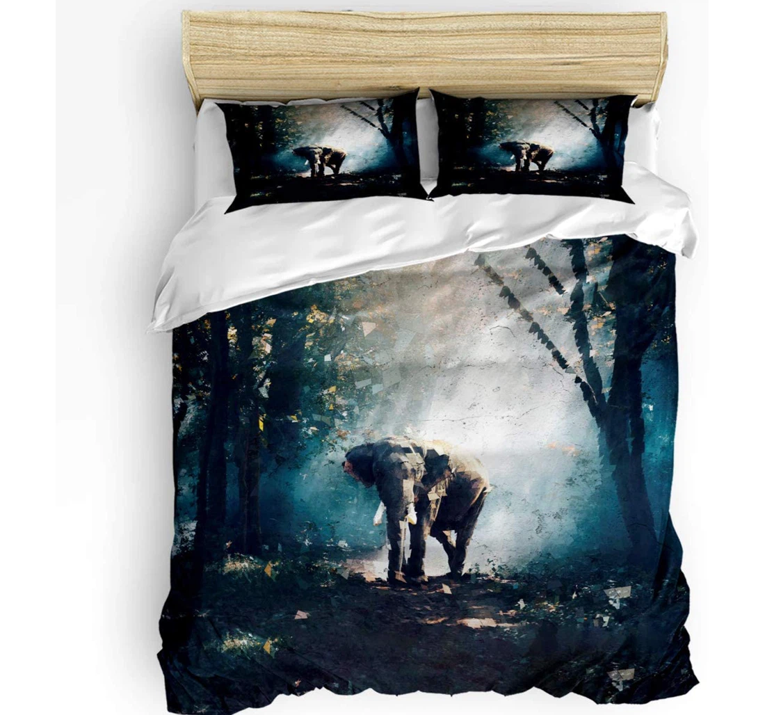 Personalized Bedding Set - Elephant Forest Sunshine Pattern Cozy Included 1 Ultra Soft Duvet Cover or Quilt and 2 Lightweight Breathe Pillowcases