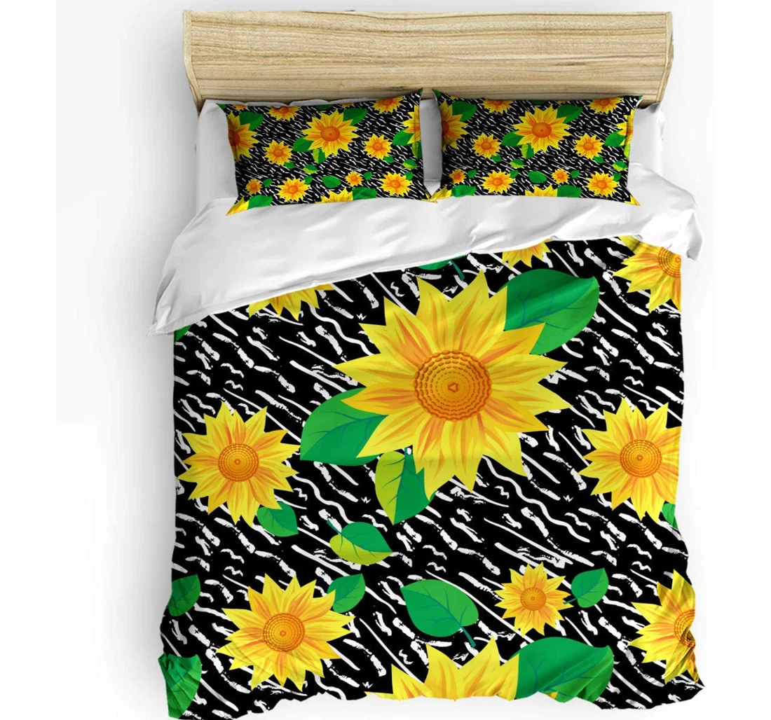 Personalized Bedding Set - Sunflower Pattern Cozy Included 1 Ultra Soft Duvet Cover or Quilt and 2 Lightweight Breathe Pillowcases