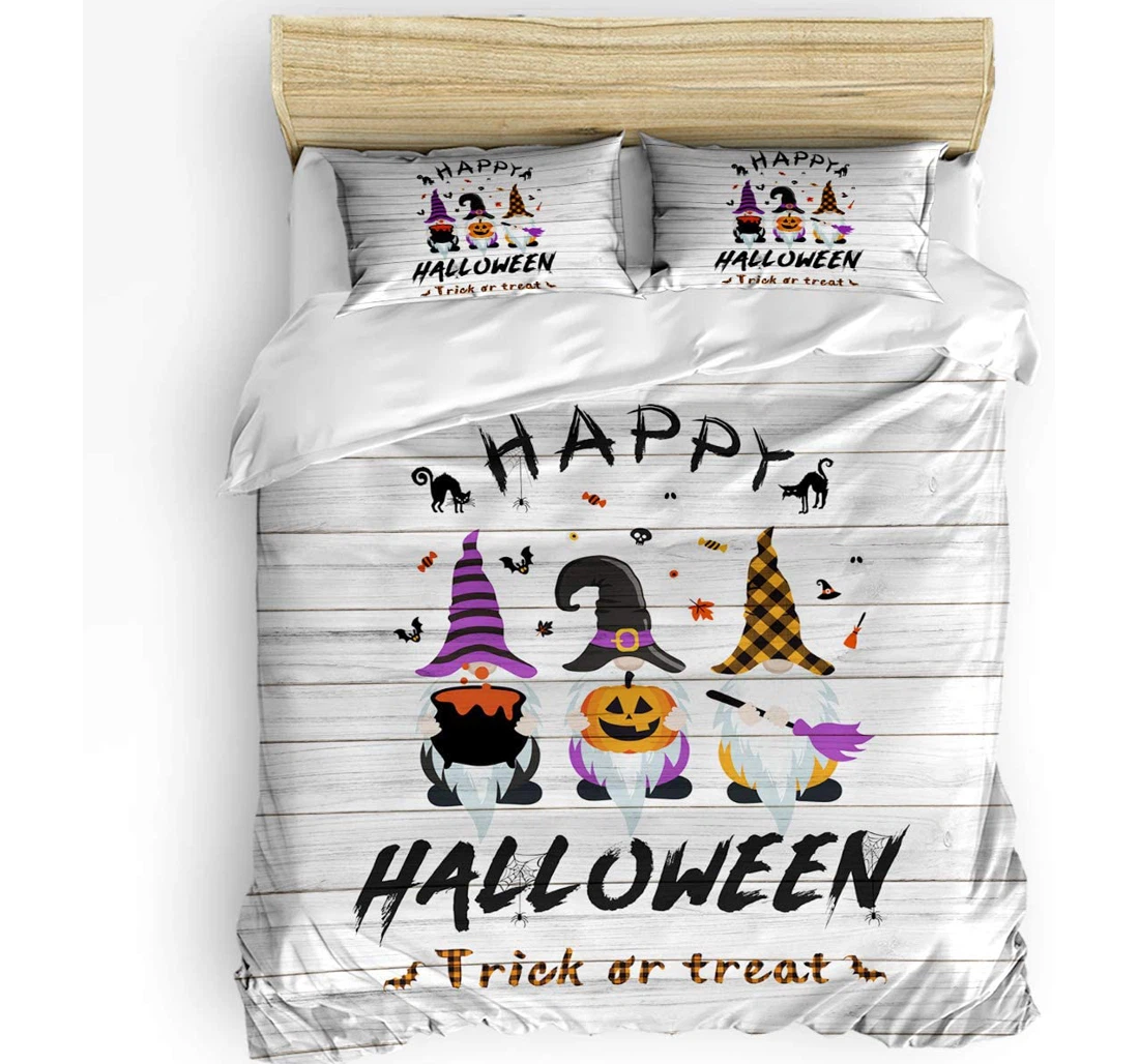 Personalized Bedding Set - Happy Halloween Cozy Dwarf Pumpkin Wood Board Included 1 Ultra Soft Duvet Cover or Quilt and 2 Lightweight Breathe Pillowcases