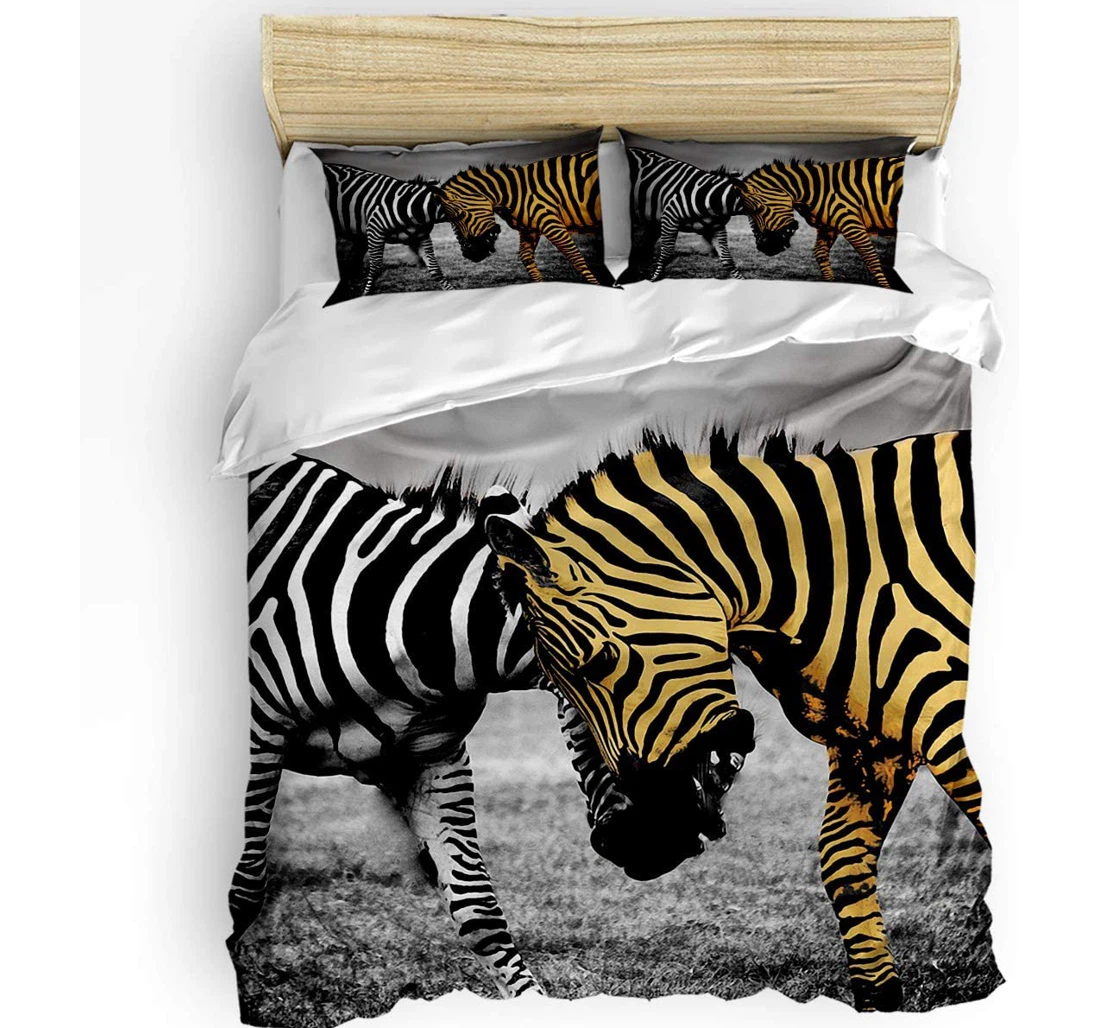 Personalized Bedding Set - Black Yellow Zebra Animal Cozy Included 1 Ultra Soft Duvet Cover or Quilt and 2 Lightweight Breathe Pillowcases