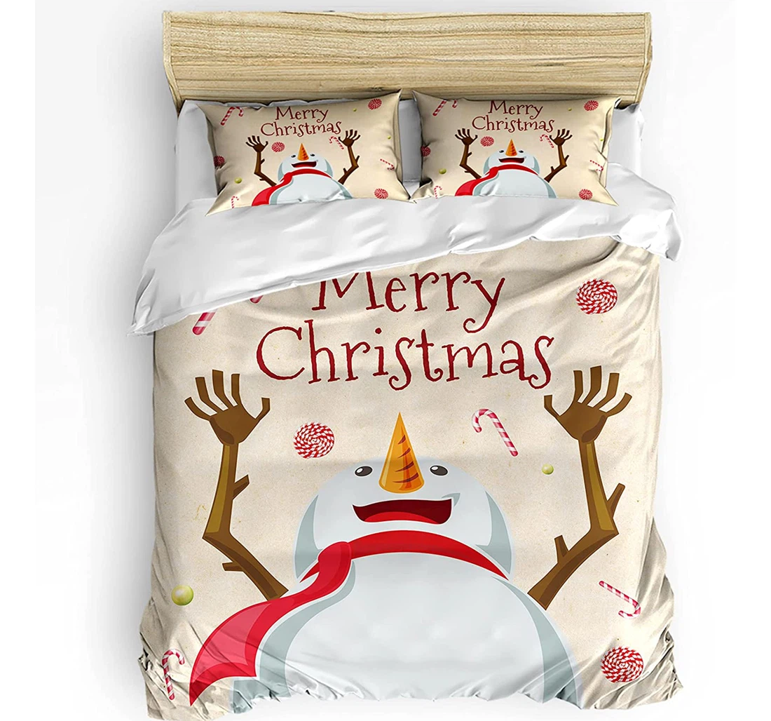 Bedding Set - Christmas Snowman Candies Retro Style Included 1 Ultra Soft Duvet Cover or Quilt and 2 Lightweight Breathe Pillowcases