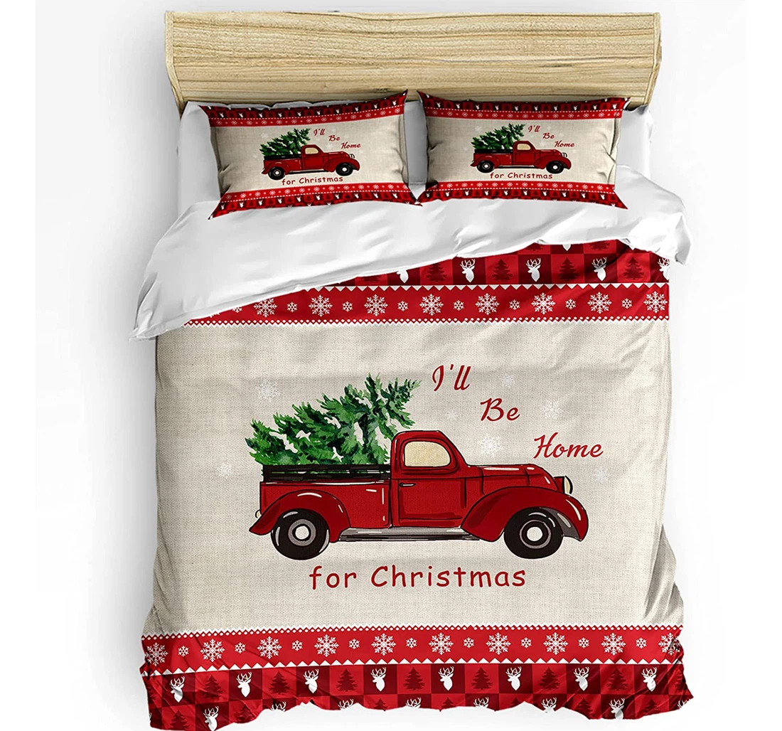 Bedding Set - Rustic Christmas Truck I'll Be Christmas Included 1 Ultra Soft Duvet Cover or Quilt and 2 Lightweight Breathe Pillowcases