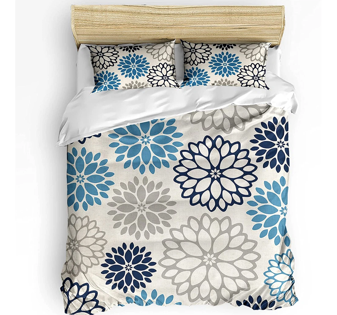 Personalized Bedding Set - Rural Dahlia Abstract Blue Gray Included 1 Ultra Soft Duvet Cover or Quilt and 2 Lightweight Breathe Pillowcases