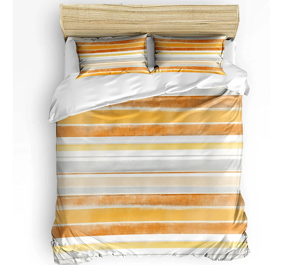 Personalized Bedding Set - Northern Europe Stripes Orange Art Texture Included 1 Ultra Soft Duvet Cover or Quilt and 2 Lightweight Breathe Pillowcases