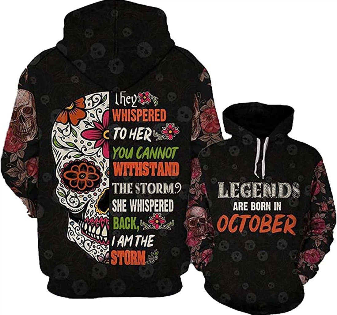 Sugar Skull October - 3D Printed Pullover Hoodie