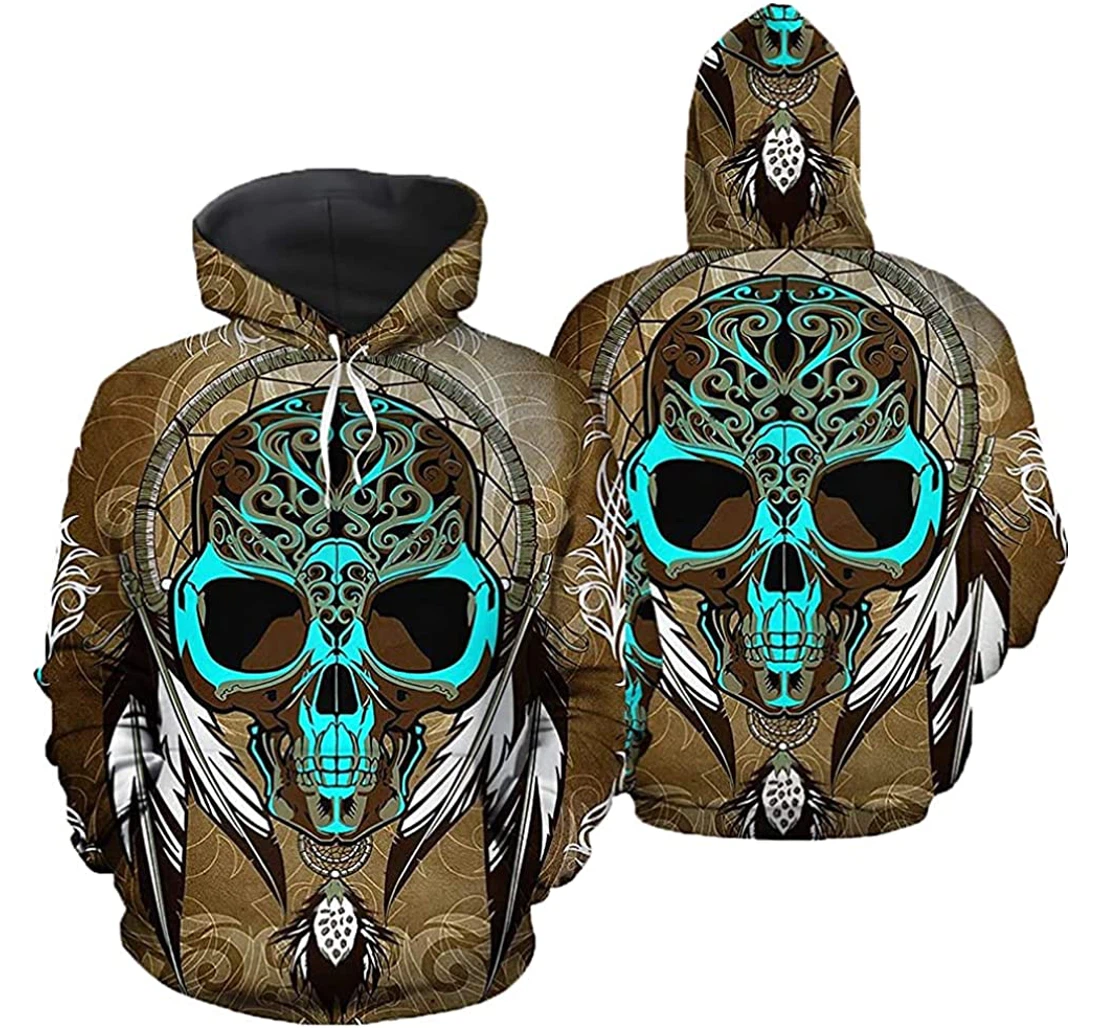 Skull American Native - 3D Printed Pullover Hoodie