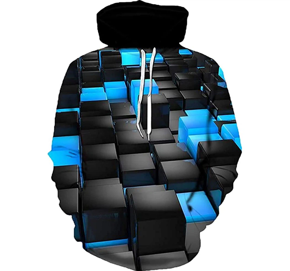 Blue Checkered - 3D Printed Pullover Hoodie