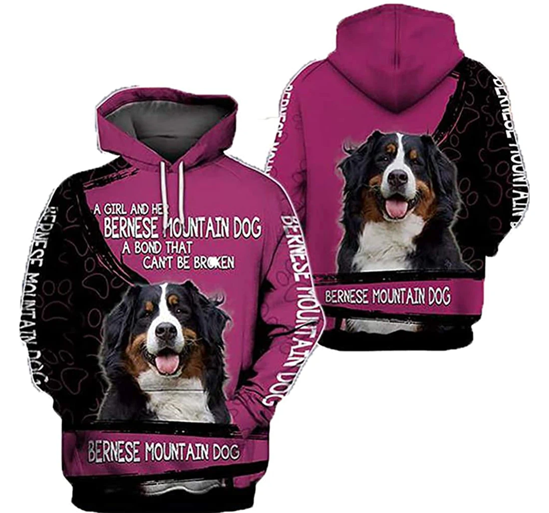 A Girl Her Bernese Mountain Dog - 3D Printed Pullover Hoodie