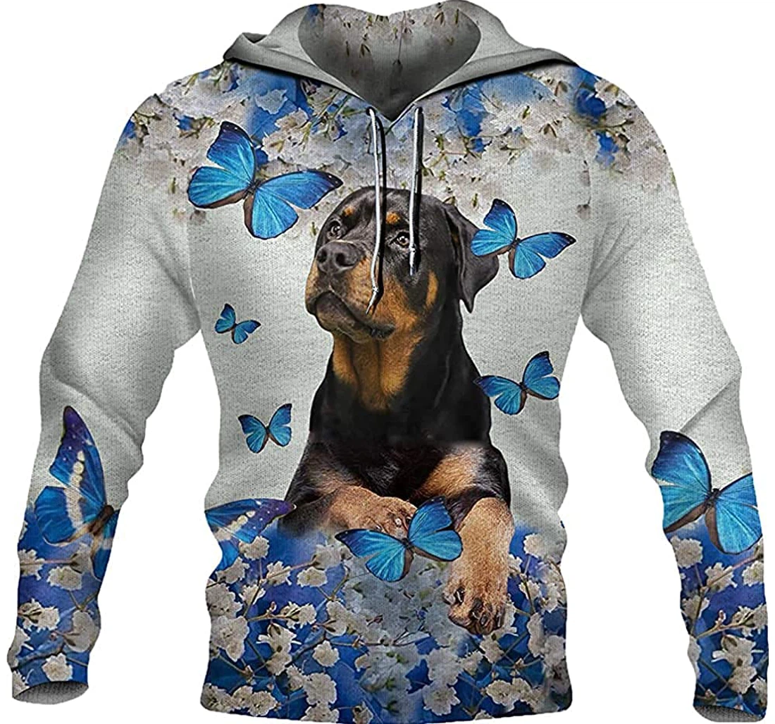 Beautiful Rottweiler Dog Flower Butterfly - 3D Printed Pullover Hoodie