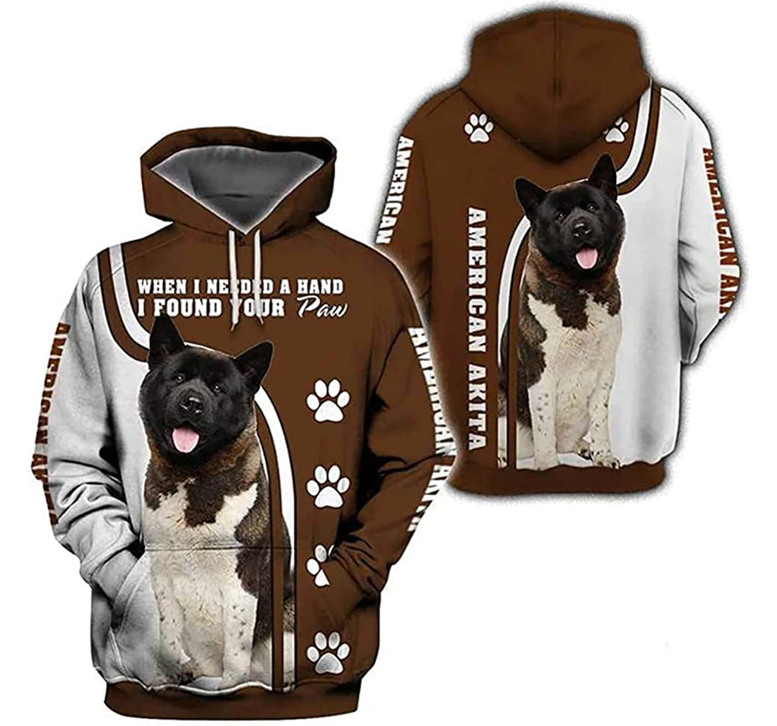 American Akita Dog Brown White Background - 3D Printed Pullover Hoodie