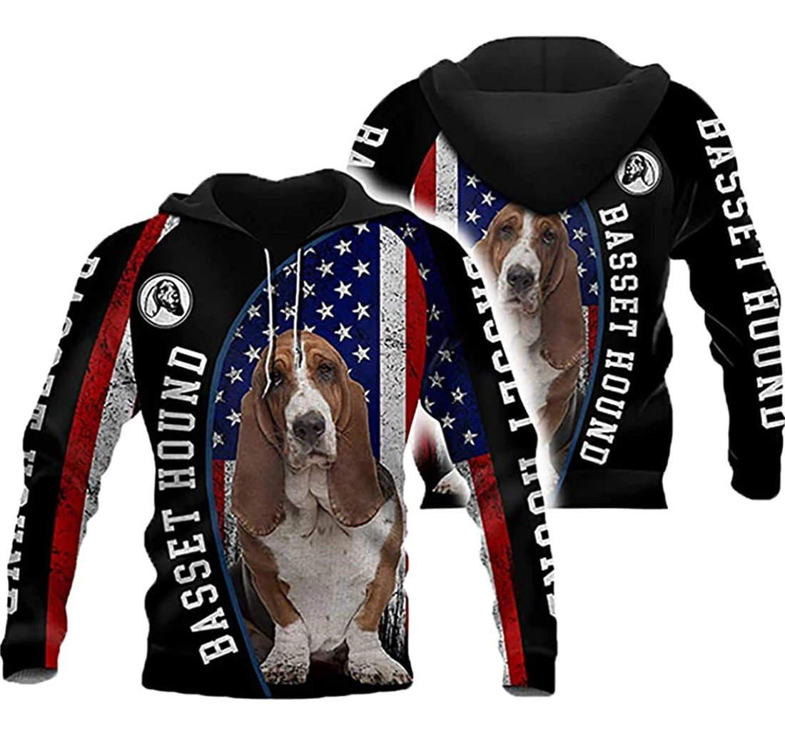 Basset Hound Dog American Flag - 3D Printed Pullover Hoodie