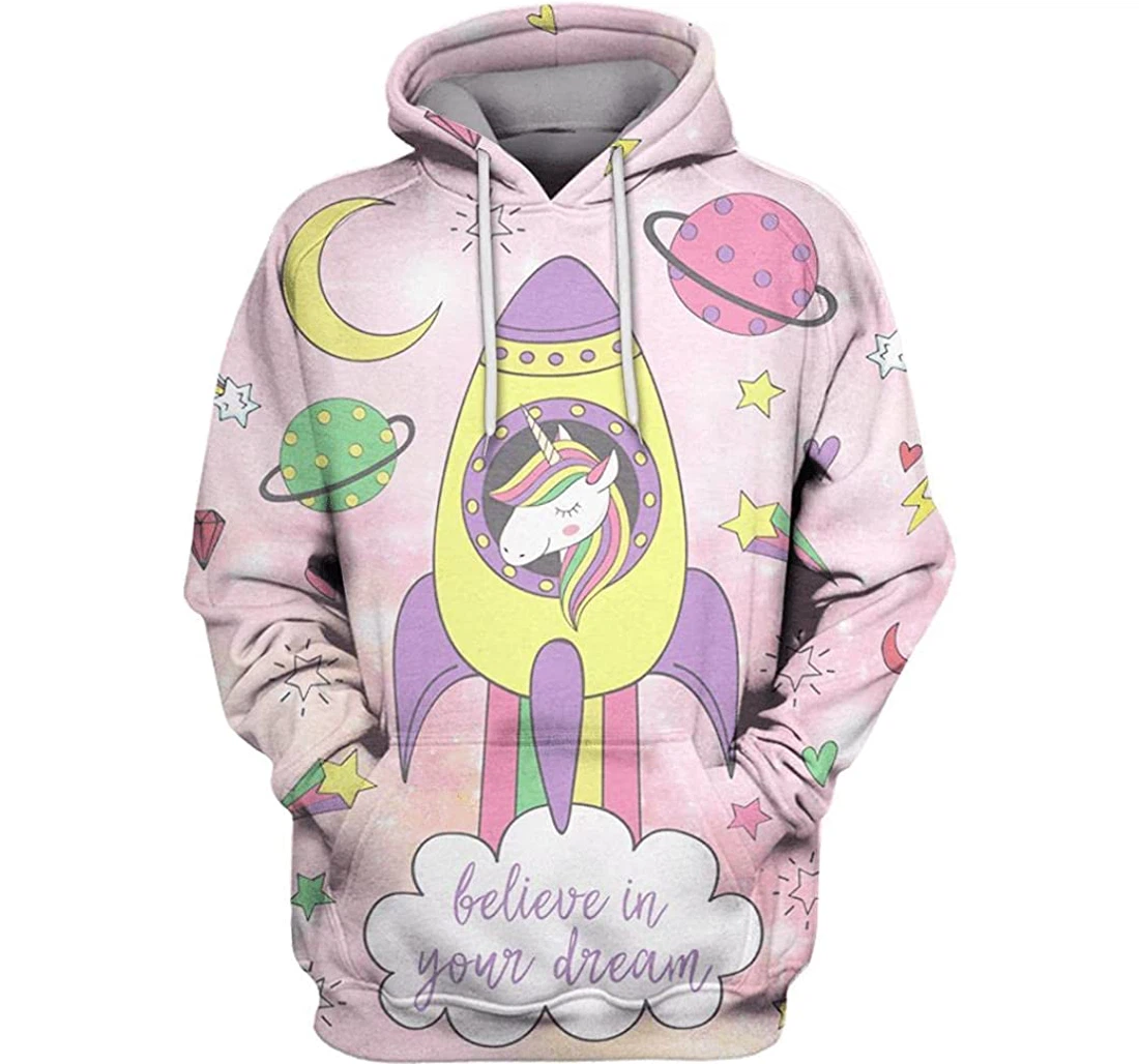 Astronaut Unicorn Sitting In Spaceship Shirts - 3D Printed Pullover Hoodie