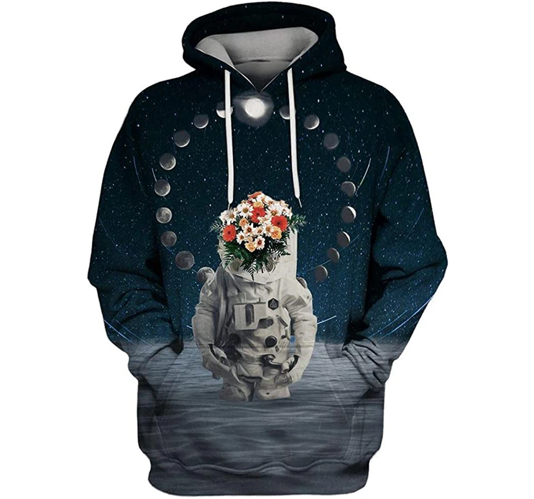 Astronaut With Flowers In The Space Shirts - 3D Printed Pullover Hoodie