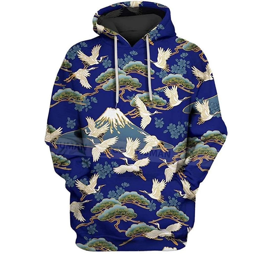 Cranes Flying Over Pines Cherry Blossoms Shirts - 3D Printed Pullover Hoodie