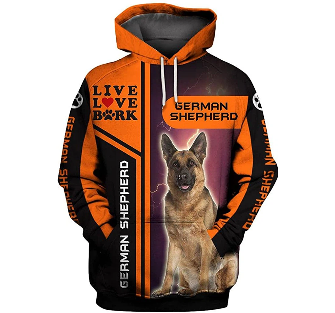 German Shepherd Live Love Bark Shirts - 3D Printed Pullover Hoodie