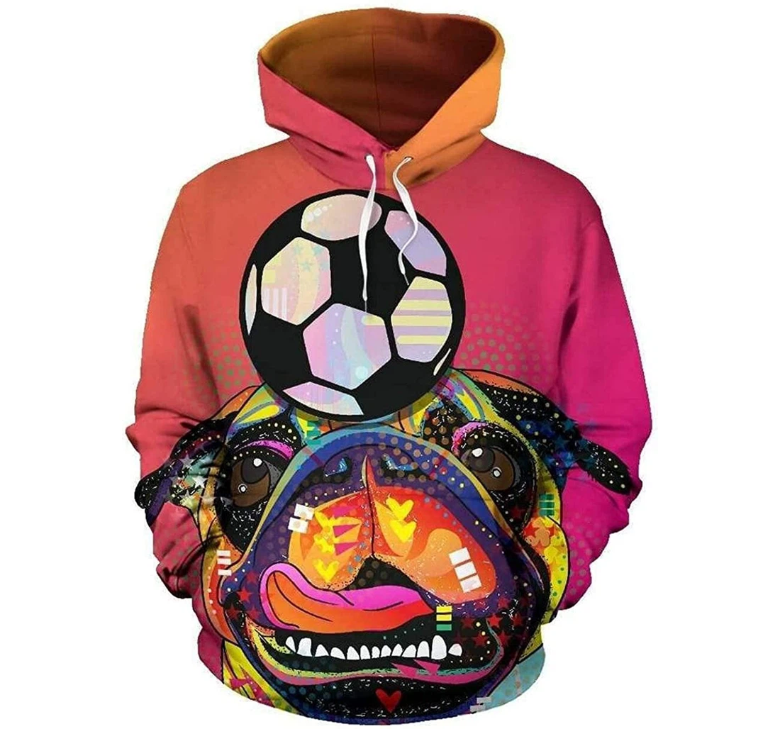 Colorful Soccer Pug Dog Lover Shirts - 3D Printed Pullover Hoodie