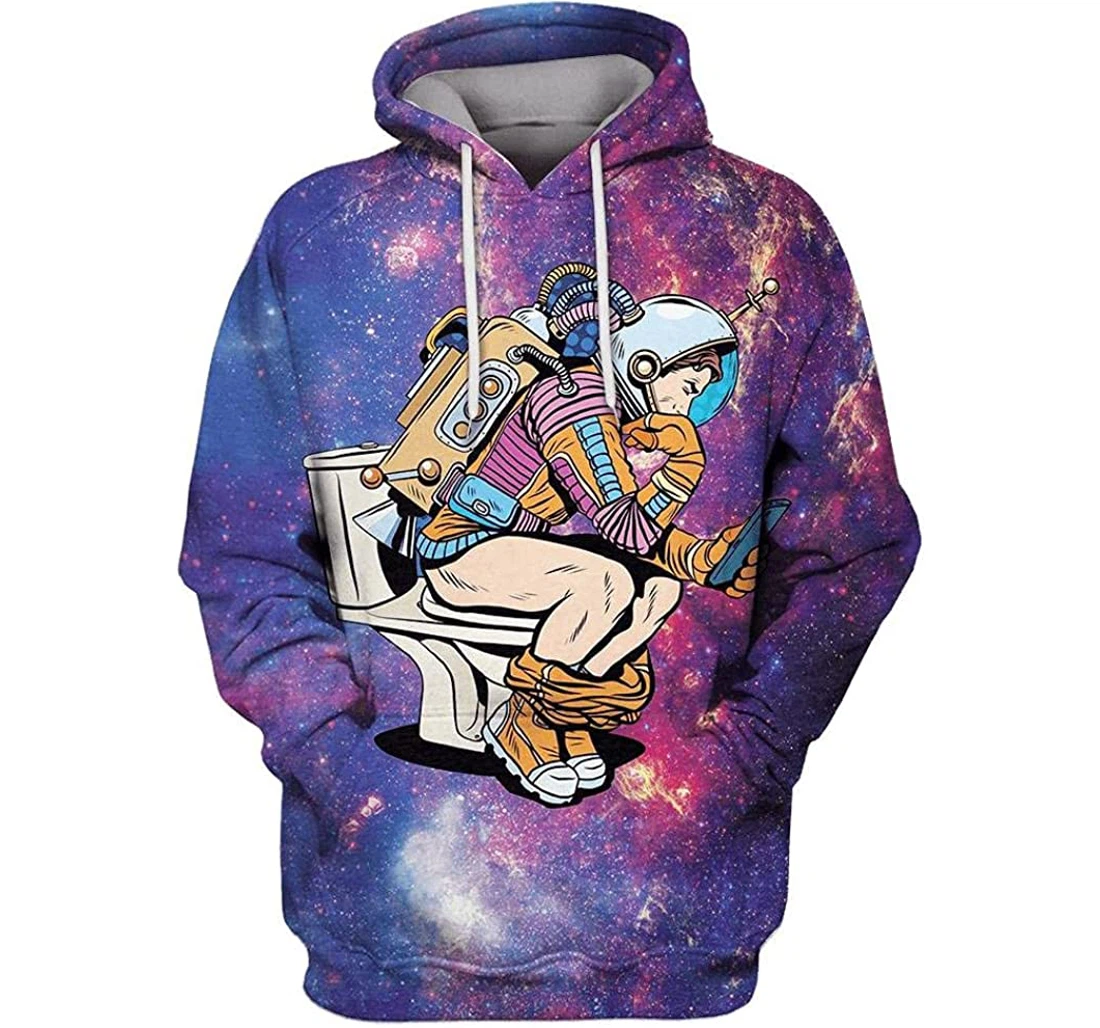 Astronaut Thinker On The Toilet Reading A Smartphone Shirts - 3D Printed Pullover Hoodie