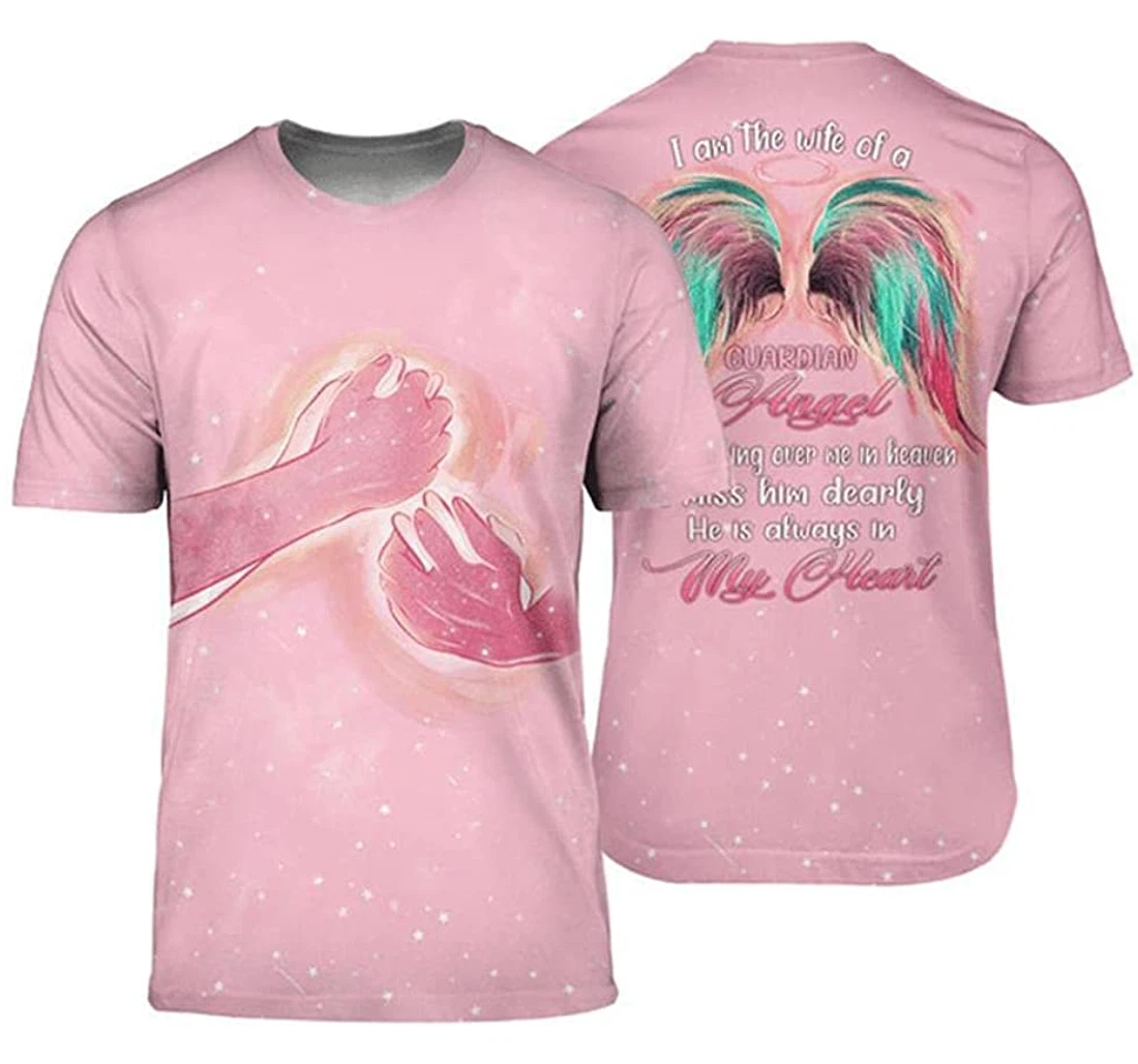 In The Arm Of Love I Am The Wife Of A Guardian Angel He Is Always In My Heart Pink - 3D Printed T-shirt