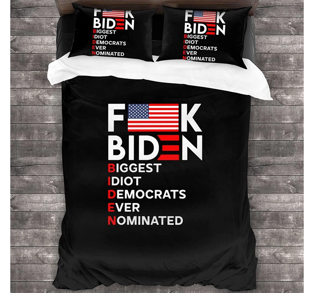 Personalized Bedding Set - Fuck Biden Usa Flag Trump Is My President Included 1 Ultra Soft Duvet Cover or Quilt and 2 Lightweight Breathe Pillowcases