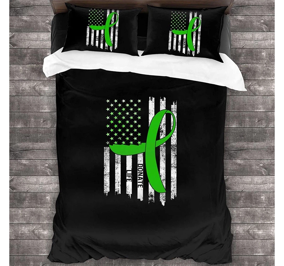 Personalized Bedding Set - Donate Life Usa American Flag Included 1 Ultra Soft Duvet Cover or Quilt and 2 Lightweight Breathe Pillowcases