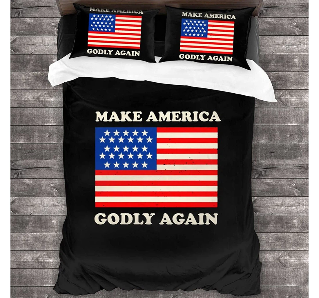 Personalized Bedding Set - Make America Godly Again Usa Flag Included 1 Ultra Soft Duvet Cover or Quilt and 2 Lightweight Breathe Pillowcases