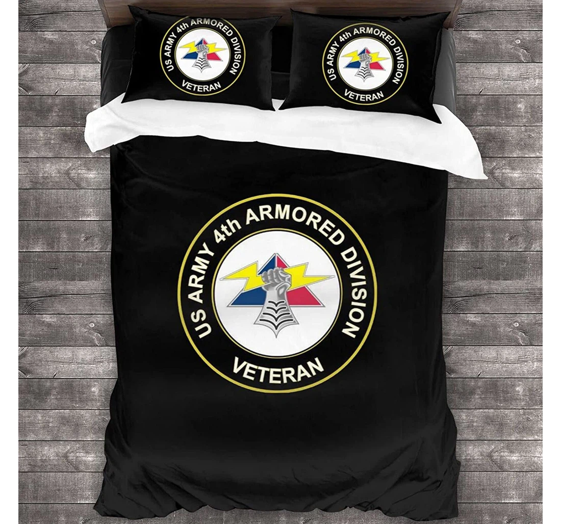 Personalized Bedding Set - Army 4th Armored Division Unit Crest Veteran Included 1 Ultra Soft Duvet Cover or Quilt and 2 Lightweight Breathe Pillowcases