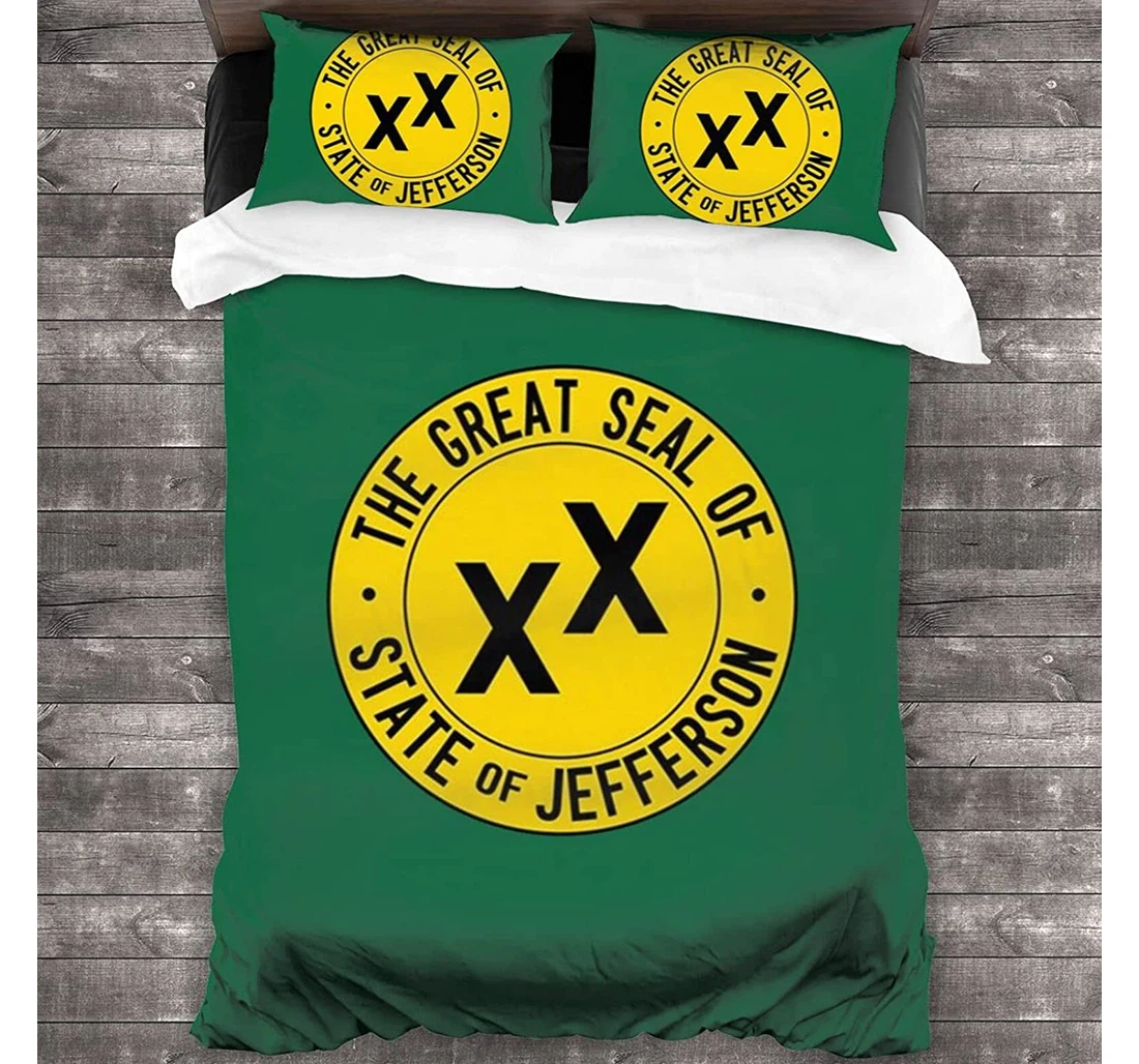 Personalized Bedding Set - State Of Jefferson Flag Included 1 Ultra Soft Duvet Cover or Quilt and 2 Lightweight Breathe Pillowcases