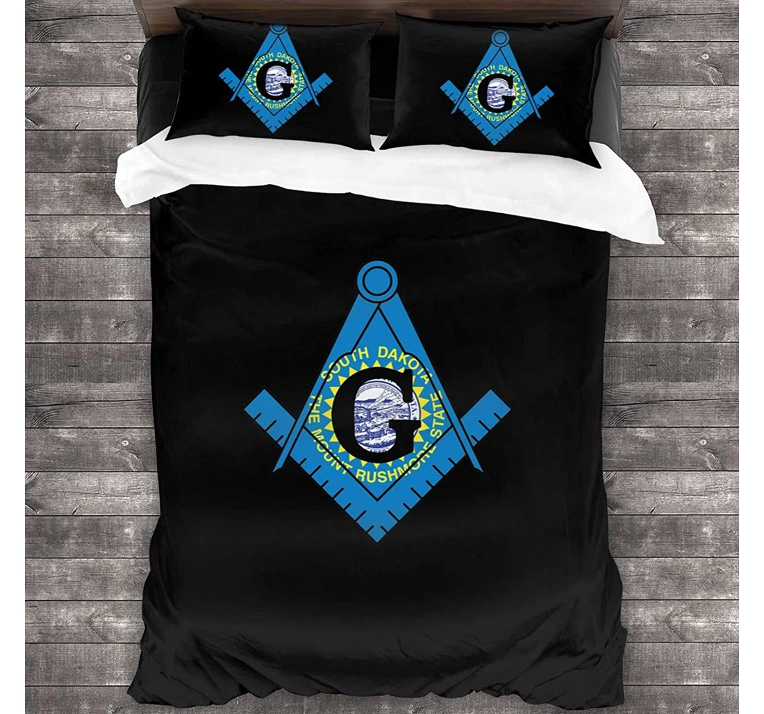 Personalized Bedding Set - South Dakota Flag Mason Masonic Freemasonstable Included 1 Ultra Soft Duvet Cover or Quilt and 2 Lightweight Breathe Pillowcases