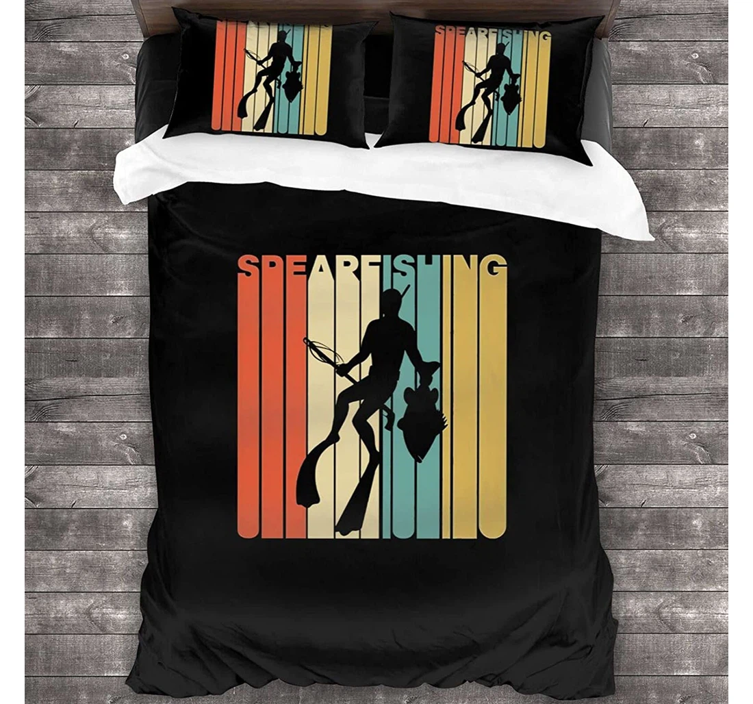 Personalized Bedding Set - Vintage Style Spearfishing Included 1 Ultra Soft Duvet Cover or Quilt and 2 Lightweight Breathe Pillowcases