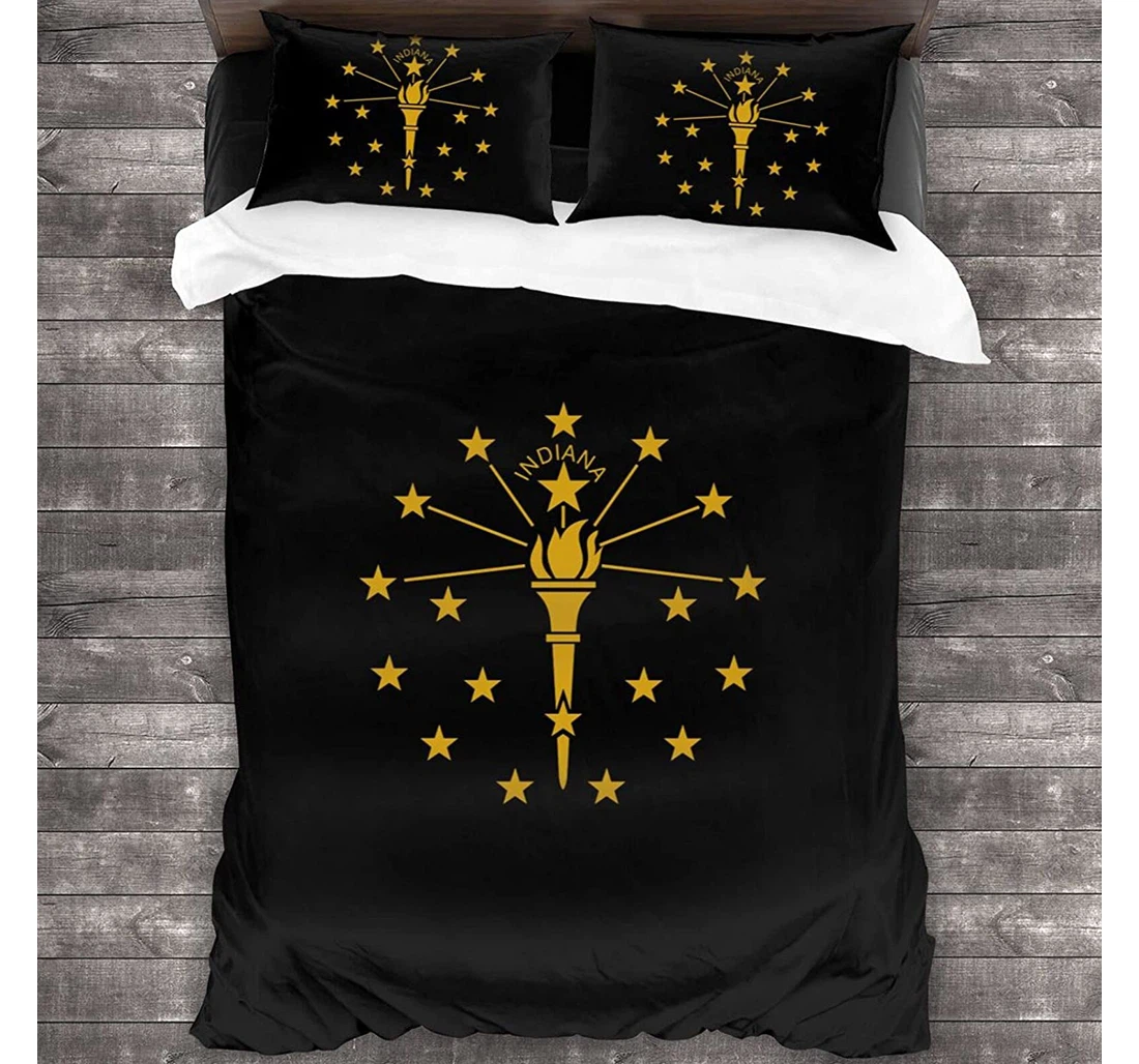 Personalized Bedding Set - Lndiana Flag, State Flag Of Lndiana Included 1 Ultra Soft Duvet Cover or Quilt and 2 Lightweight Breathe Pillowcases